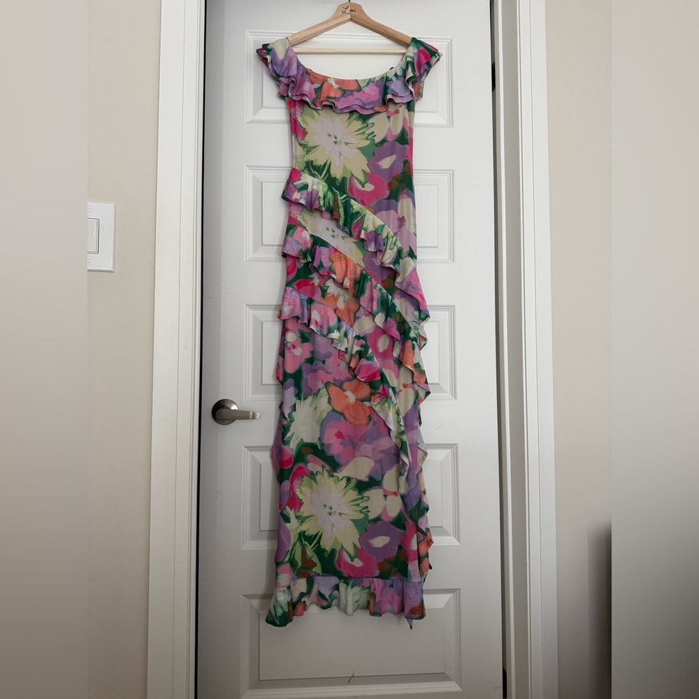 AFRM OFF-THE-SHOULDER RUFFLE MESH MIDI DRESS - Picture 2 of 3